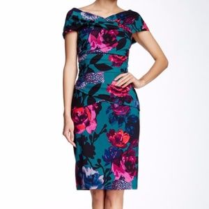 NWT Adrianna Papell Printed Gathered Cap Sleeve Ponte Dress